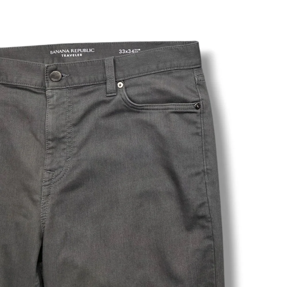 Banana Republic Traveler Pants Mens 33 x 34 Slim Fit Heathered Smoke Grey